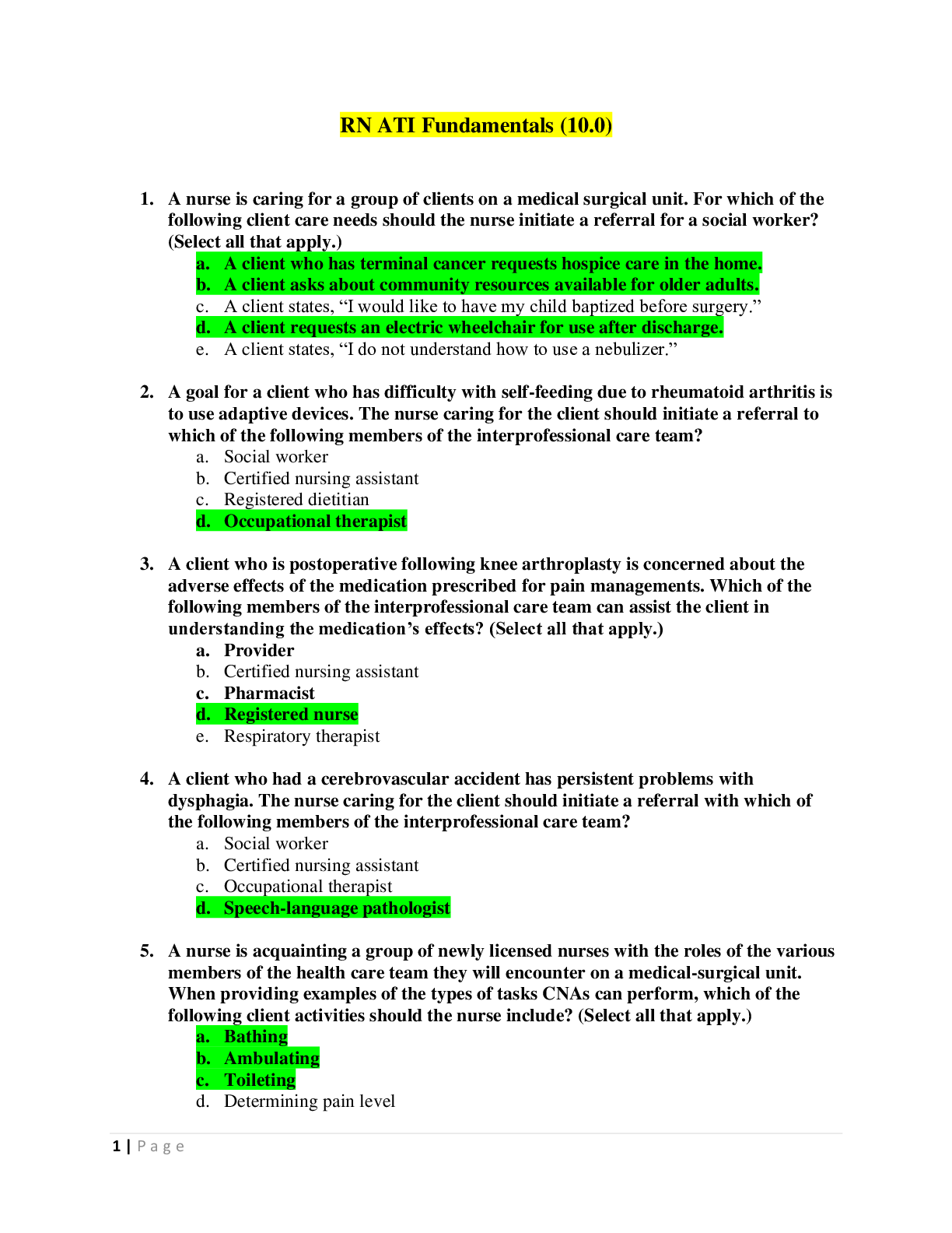 Preview image for RN ATI FUNDAMENTALS TEST BANK LATEST 2021, ALL CHAPTERS 100% CORRECT, A+ GUIDE